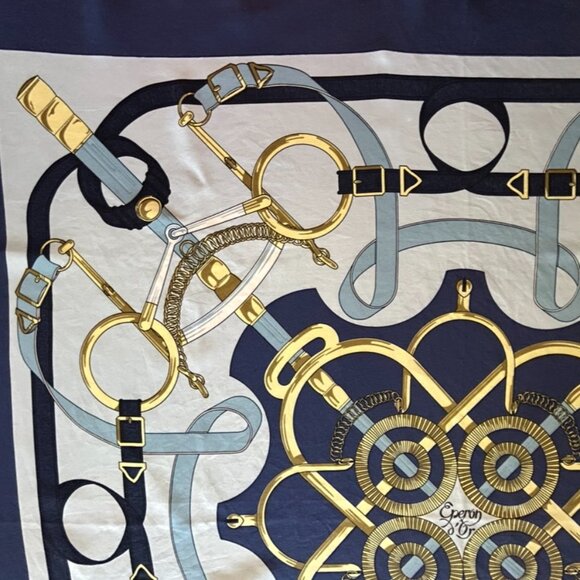 Vintage Hermes Pellier Paris Eperon d' Or Silk Scarf Blues with light Gray - Picture 5 of 16